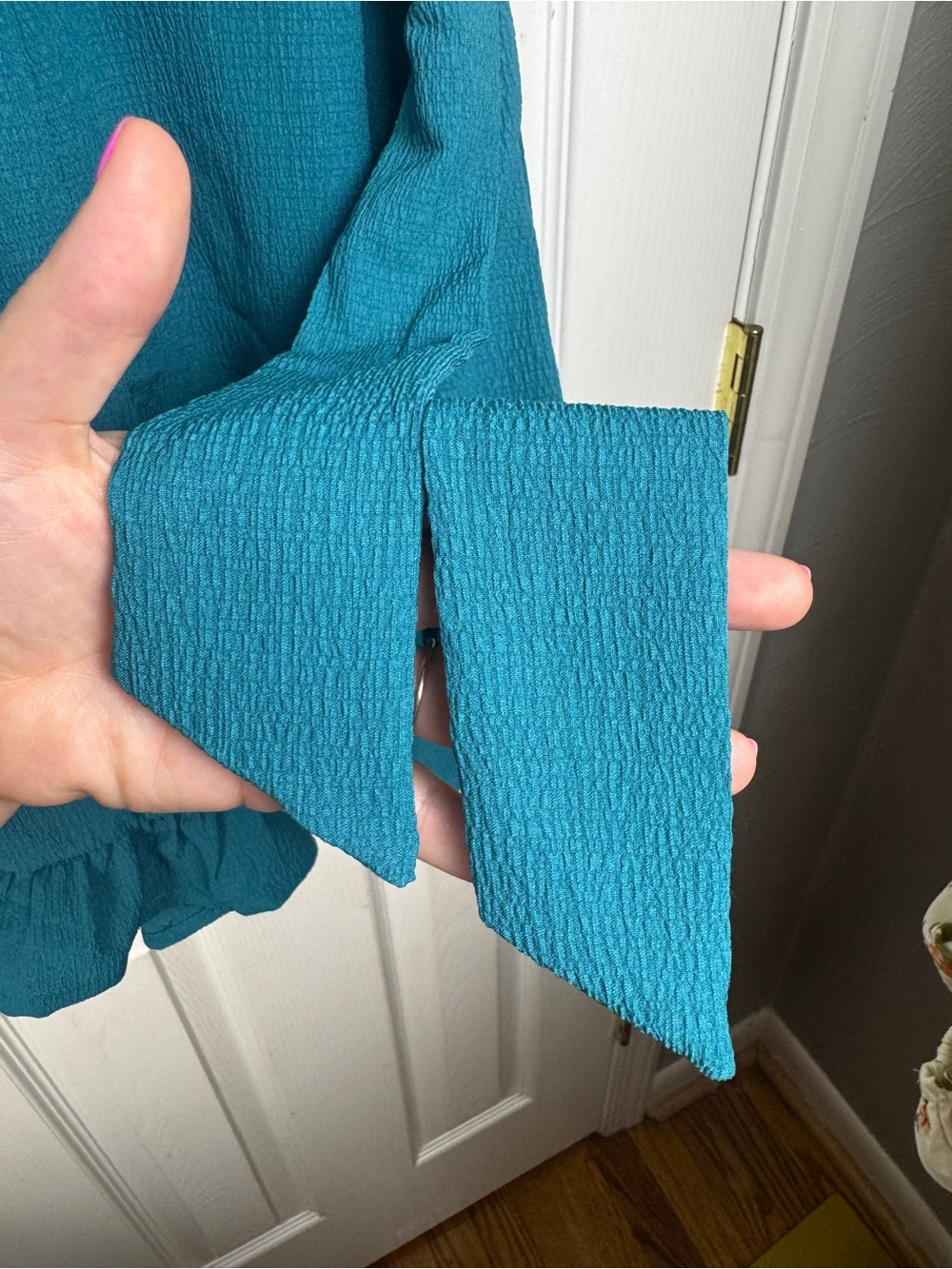 VENUS Teal Ruffle-Sleeve V-Neck  Romper Size 12 Stretch - Picture 4 of 14